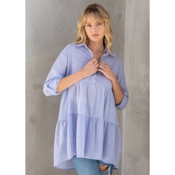 LOVE STITCH • Ocean Ave Tiered Striped Tunic, L - Picture 7 of 16